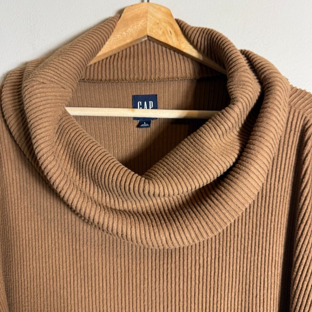 Gap Ribbed Cowl Neck Sweater Mini Dress Women's Large Brazen Brown Cozy Knit - Picture 7 of 14